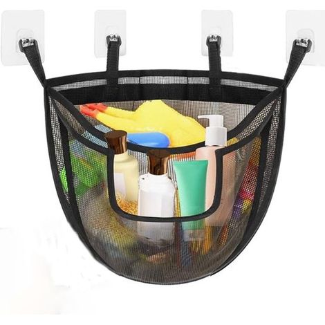 Corbeille de rangement pour jouets de bain en PVC, noir - maille (1/5)