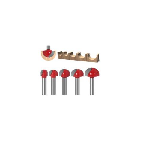 Rundboden-Holzfräser, 5-teiliges Set, 8-mm-Schaft, 12/16/19/22/25,4 mm, Hartmetall-Nutfräser für Oberfräsen – Crezuo
