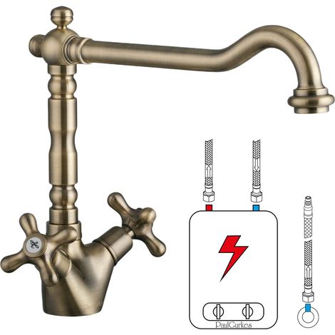 PaulGurkes Niederdruck Retro Küchenarmatur Wasserhahn Antik Messing Bronze (1/5)