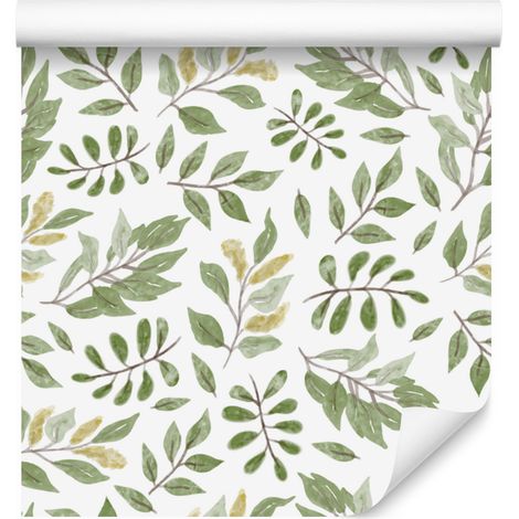 Papier peint à motifs de feuilles, blanc, vert citron et gris clair, pour salon et chambre, 50 x 1000 (1/5)