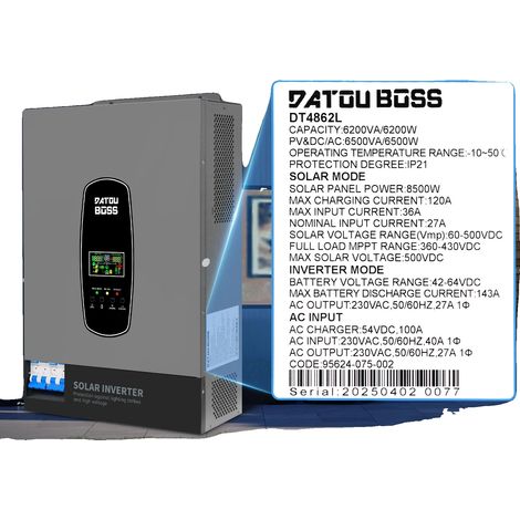 Solarwechselrichter, 6200W Ausgang, Eingebaute MPPT-Technologie, DT4862L, 220-240V, 48V (1/2)