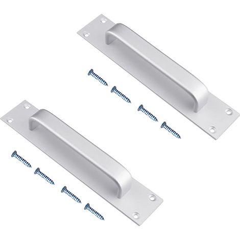 Poignées de porte extérieure, lot de 2, poignées de porte de grange / poignées de porte en alliage d'aluminium pour cuisine, meubles, placards, 20 x 4 cm (argent) (1/3)