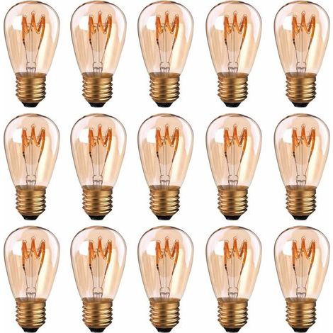 Lot de 15 ampoules LED E27 à filament spirale ST45/S14 3 W Style vintage Lumière ambrée Dimmable 2200 K Blanc très chaud 140 lm Équivalent à 25 W (1/5)