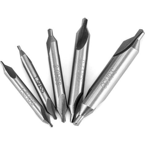 Jeu de forets de centrage, 5 pièces 1/1,5/2,5/3 mm Tour à 60 degrés Évier de forage central combiné pour métal, alliage, cuivre, exigences, bois (1/5)