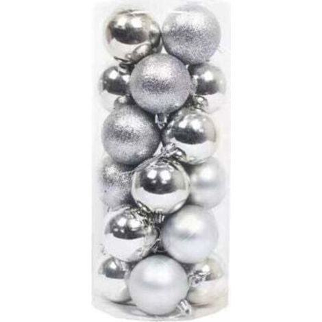 Set of 24 Christmas baubles, 6 cm, silver Christmas tree ornaments, Christmas tree decoration pendants