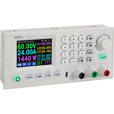 Regulated DC power supply, 24A 12V/36V/48V/60V, adjustable step-down, digitally controlled constant DC voltage and constant current power supply, 2.4-inch, data storage function, RD6024 (1/5)