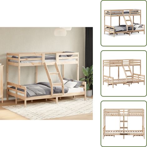 The Living Store Lit superposé sans matelas 80x200/120x200 cm bois massif - Lit Superposé - Lit Double - Meuble Chambre - Literie - Mobilier Enfant