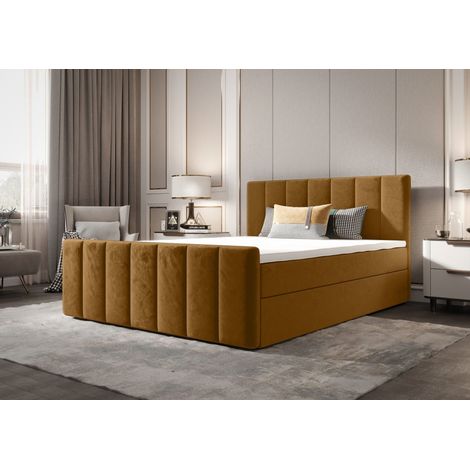 Lit Boxspring - Moutarde - 160 X 200 Cm - Matelas À Ressorts Bonnell - Lit Double - Design Moderne (1/4)