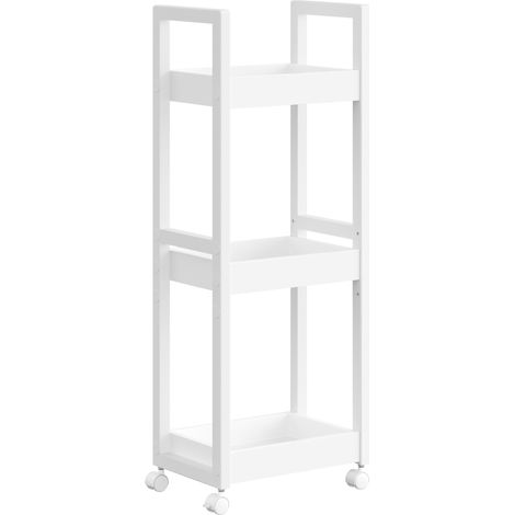 SONGMICS Chariot de Salle de Bain, Étagère Mince de Salle de Bains, Chariot de Rangement à 3 Niveaux sur roulettes, Bambou, Gain de Place, 20 x 30 x 80 cm, Blanc (1/5)
