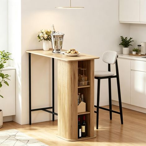 Table de bar avec prises électriques, 3 compartiments de rangement et pieds en métal (table de bar uniquement) (1/5)