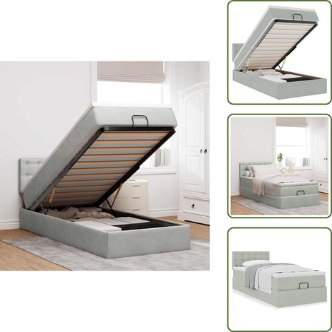 Cama hidráulica - vidaXL Estructura cama otomana colchón terciopelo gris claro 80x200cm - Colchón ensacado