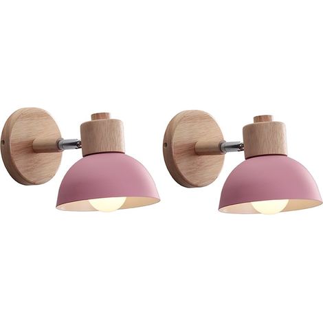 AMXCNOY (2X) Applique murale rétro moderne de 15 cm en bois et métal, lampe murale nordique simple avec angle réglable, couleur rose (1/5)