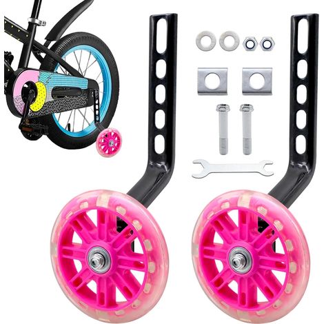 Stabilisateur Velo Enfant, Roue Auxiliaire Roues D'entraînement Réglables Pour Enfants pour Enfants Roue Auxiliaire pour 12 14 16 18 20 Pouces Vélo Rose (1/5)
