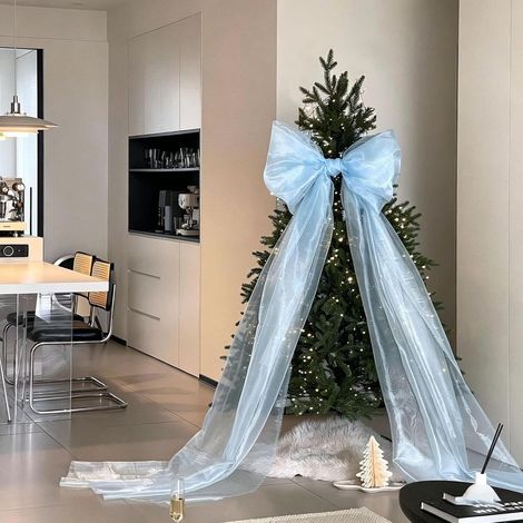 Grand Nœud Bleu de Noël en Tulle, 50 × 200 cm, Décoration pour Sapin, Couronne, Porte, Cheminée, Arche, Mur et Fête (1/4)