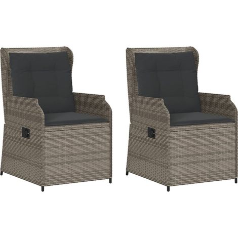 Chaises inclinables de jardin lot de 2 et coussins gris rotin vidaXL