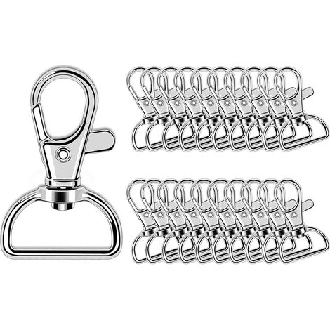 Porte-clés Rotatif[20 Pièces], Fermoirs Mousqueton, Clé De Crochets Anneaux, pour Bricolage, projets de Couture, Sacs a Dos, Sacs à Main(Argent)