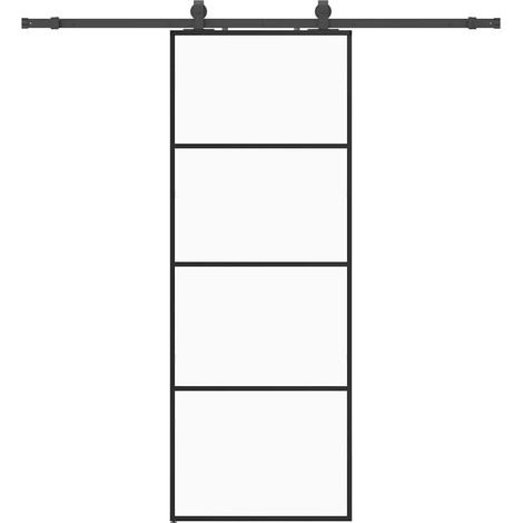 Porte coulissante kit de quincaillerie noir 76x205 cm verre ESG