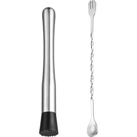 Cocktail Set - Bar Spoon Et Pilon - Acier Inoxydable - 25 cm Et 26 cm - 2 Pièces - Pour Cocktails Et Boissons
