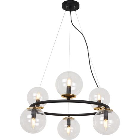 LAMPE À SUSPENSION AURA NOIRE ET OR 6 ABAT-JOUR PLATS E14 (1/5)