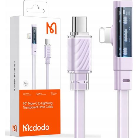 Cavo Lightning angolato Mcdodo piatto 36W per iPhone 13 14 viola 1M (1/5)