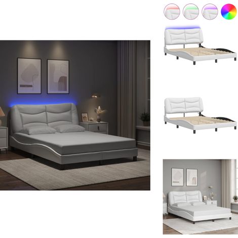 Cadre de lit avec LED sans matelas blanc 140x190 cm - Lit Plateforme - Lit Design - Lit Avec Éclairage Led - Cadre Lit Blanc - Tête De Lit Rembourrée (1/5)
