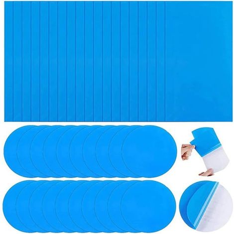 Ecleanfy - Kit 40 patchs réparation piscine auto-adhésifs PVC - 20 rect. 25x10 cm + 20 ronds Ø7,5 cm, bleu (1/5)