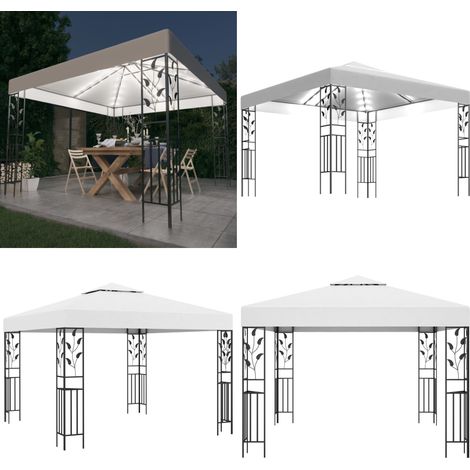 Tonnelle avec guirlande lumineuse à LED 3x3 m Blanc - Tente Extérieure - Abri Jardin - Parasol - Gazebo - Tonnelle Pliable - Home & Living (1/5)