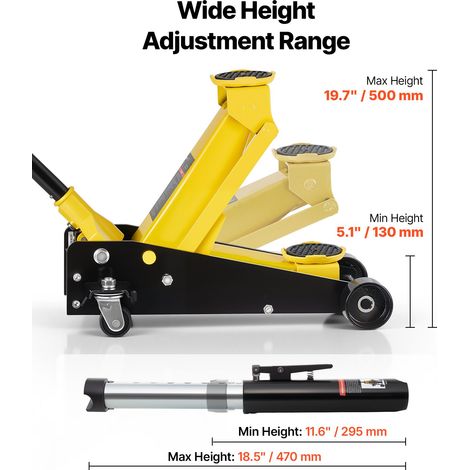 Cric rouleur hydraulique extra-plat 3 t en acier, pompe à simple piston relevage rapide, cric de course pour voitures de sport, berlines, SUV et pick-up, hauteur de levage 130-500 mm (1/5)