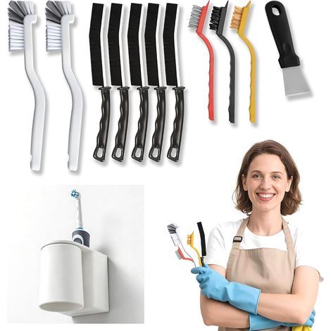 Set: Kit de Brosses de Nettoyage d'Angles + Porte-Brosse à Dents Mural sans Perçage (1/5)