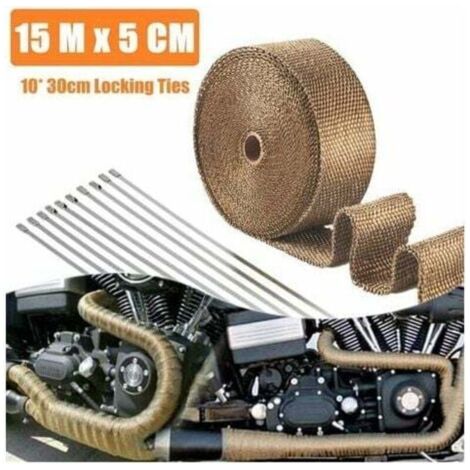 15M Ruban Isolant Thermique en Titanium Magma Ruban Échappement Bande Isolant Thermique Collecteur Echappement Moto + 10 Collier Serrage (Titanium) (1/4)