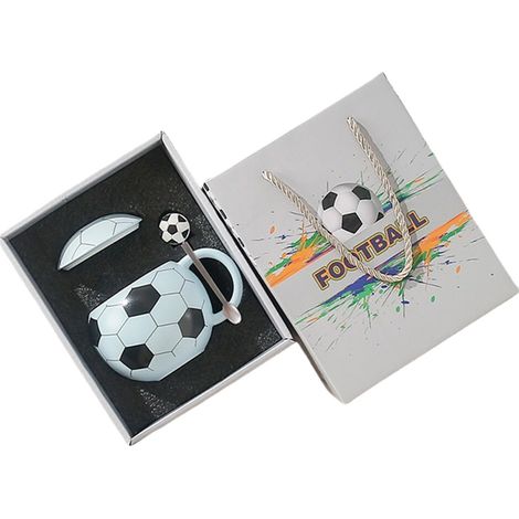 Taza de cerámica creativa con forma de caja de regalo azul.