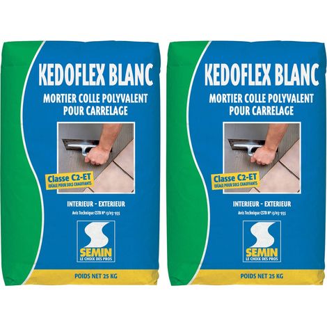 Mortier Colle Polyvalent pour Carrelage Kedoflex Blanc Semin, Intérieur/Extérieur, sac de 25 kg, lot de 2 (1/5)