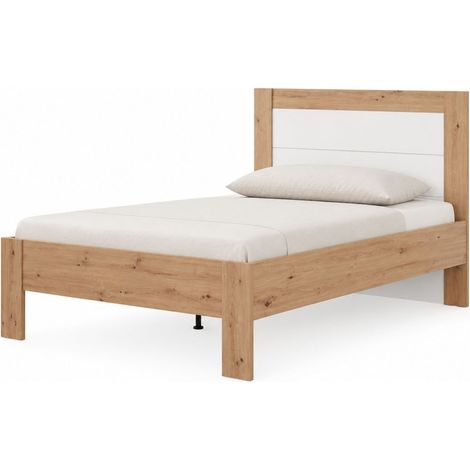Letto Matrimoniale Munnar, Letto Matrimoniale Dimensione Materasso 160x200 cm, Testata Dettaglio Rigato, Peso Supportato 200 kg, Marrone Rovere Nodi (1/5)