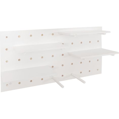 [JAMAIS UTILISÉ] Panneau mural HHG-714, décoration murale et étagère modulaire perforée 100x50 cm FSC®, couleur blanc