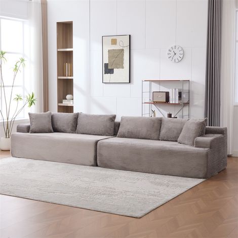 Canapé panoramique modulable - 344x99x74,5cm - Canapé de compression XXL 6 places en chenille mousse haute résilience 30D - Gris (1/5)