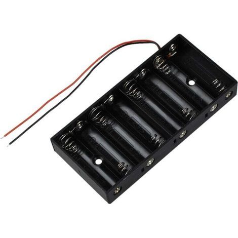 Scatola porta batterie da 12 V per 8 batterie AA da 1,5 V con cavo e custodia in plastica. (1/4)