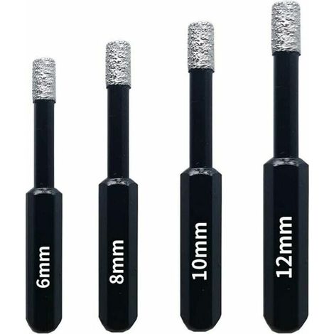 Coffret de forets diamant pour carrelage et céramique – 4 pièces 6/8/10/12mm – Acier inoxydable avec revêtement diamant – Pour perceuses à cordon (1/5)