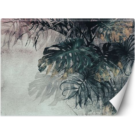 Papier peint mural, Monstera 3D Feuilles Vert Or - 200x140 (1/5)