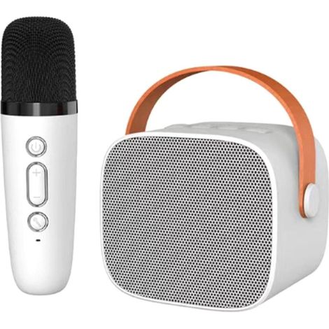 Enceinte Bluetooth avec microphone sans fil, lecteur de musique pour adultes et enfants, système de caisson de basses, blanche (1/5)