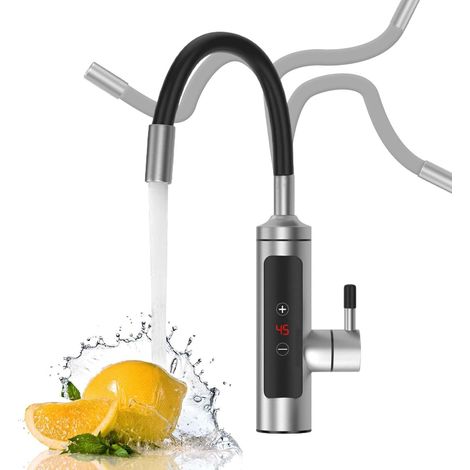 3000 W Robinet Électrique en acier inoxydable, Сhauffe Eau Instantané avec Affichage de Température LCD et Flexible Bec Rotatif à 360°, Robinet Chauff (1/5)