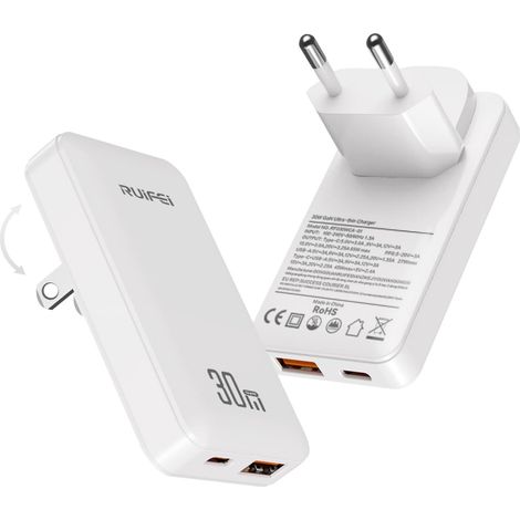 Chargeur USB-C 30W GaN à 2 Ports, Adaptateur Secteur Rapide Compatible avec 17, 16, 15 Pro Max, S25, S24, S23 Ultra, Blanc (1/5)