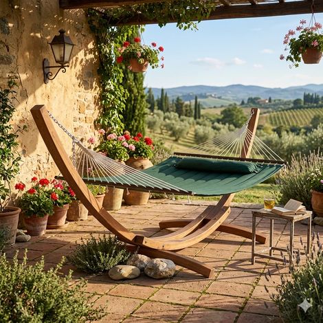 Xone Soledad Amaca da Giardino Legno di Larice 420x120x130 cm con Cuscino Imbottito - Colore: Verde (1/3)