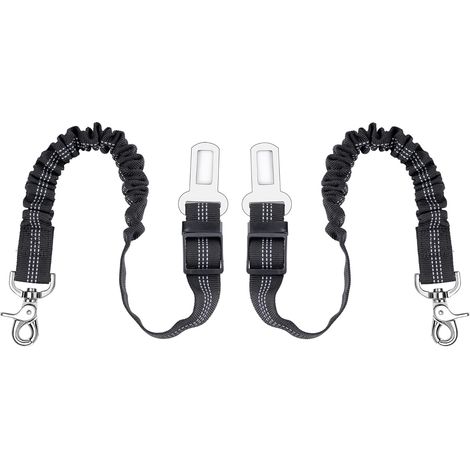 Ceinture de sécurité pour chien 2 pièces, harnais de voiture rétractable pour animaux, ceintures de sécurité réglables pour véhicules, sécurité pour animaux en nylon avec sandow élastique (noir) (1/5)