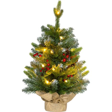 Sapin de Noël 60 cm. arbre de Noël de table avec lumière LED. 141 pointes. pommes de pin et baies rouges. base en béton. décoration de table (1/5)