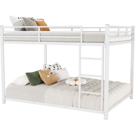 Lit superposé 140x200 en métal blanc pour enfants, structure solide avec barrières de sécurité et gain de place pour chambre compacte, style classique - CHICFURN (1/5)