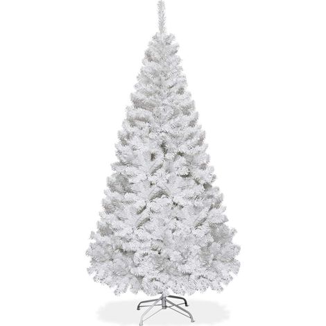 Sapin de Noël Artificiel 150CM/180CM/210CM/240CM, Pieds en Fer et Feuilles en PVC, 350/650/950/1138 Branches Décoration pour Maison Noël Blanc (150cm) (1/5)