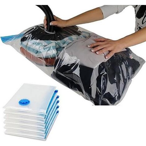 5 bolsas de almacenamiento al vacío, Reutilizables, Aptas para ropa, ropa de cama, colchones, mantas y almohadas, Transparentes, azules (1/5)