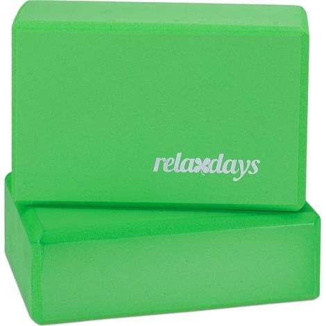 Relaxdays Yogablock im 2er Set, Yoga-Klötze für Yoga-Übungen, Hartschaum, rutschfest, Yoga-Würfel HBT 8x23x15 cm, grün