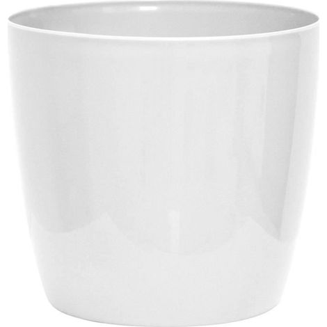 Glänzender Cache-Pot - GARDEN ID - Glänzend Weiß mit Rollen - 30 x 27 cm - Keramikeffekt - Wasserdicht - Einfache Bewegung
