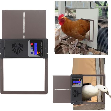 Minuteur/ouvre-porte automatique à ouverture horizontale pour poulailler en métal, alimenté par énergie solaire USB (marron) (1/5)
